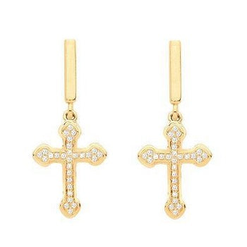 9K Yellow Gold Diamond Cross Drop Earrings 0.10 CTW - Pobjoy Diamonds