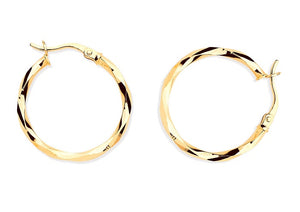 9K Gold Faceted Hoop Earrings Mid Size - Pobjoy Diamonds