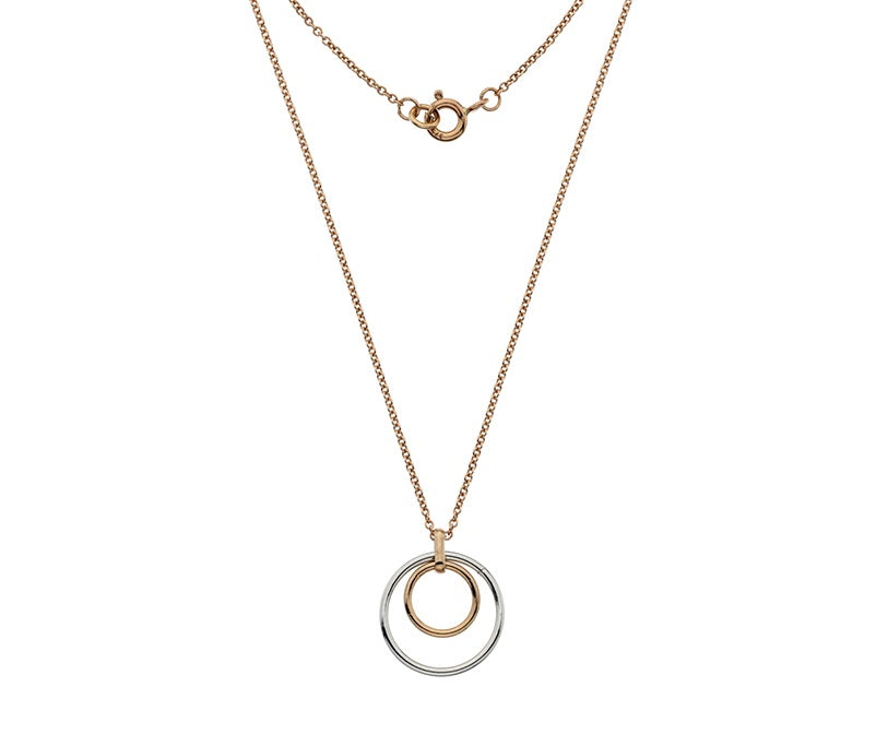 9K Rose & White Gold Circle Pendant & Chain - Pobjoy Diamonds