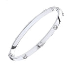 9K White Gold Hollow Hinged Bangle With CZ Studs - Pobjoy Diamonds