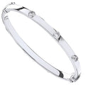 9K White Gold Hollow Hinged Bangle With CZ Studs - Pobjoy Diamonds