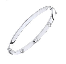 Load image into Gallery viewer, 9K White Gold Hollow Hinged Bangle With CZ Studs - Pobjoy Diamonds