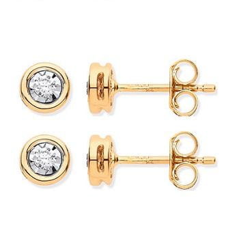 9K Yellow Gold Rub Over 0.10 CTW Diamond Earrings
