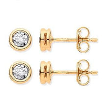 Load image into Gallery viewer, 9K Yellow Gold Rub Over 0.10 CTW Diamond Earrings