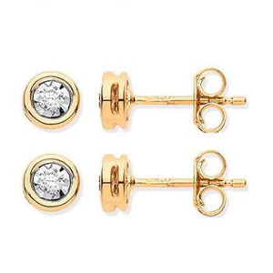9K Yellow Gold Rub Over 0.10 CTW Diamond Earrings