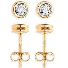 Load image into Gallery viewer, 9K Yellow Gold Rub Over 0.10 CTW Diamond Earrings Pobjoy Diamonds