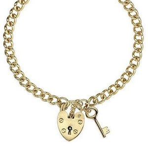 9K Yellow Ladies Gold Curb Bracelet With Padlock & Key - Pobjoy Diamonds