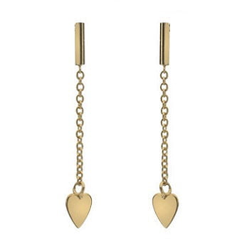9K Yellow Gold Heart Chain Drop Earrings - Pobjoy Diamonds