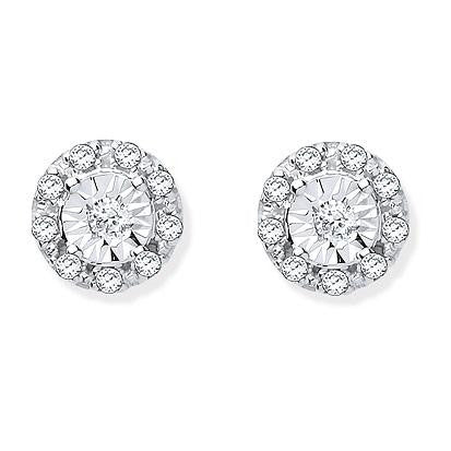 9K Yellow Gold Diamond Stud & Cluster Earrings 0.14 CTW - Pobjoy Diamonds