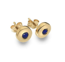 Load image into Gallery viewer, 9K Yellow Gold &amp; Sapphire Rubover Stud Earrings - Pobjoy Diamonds