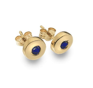 9K Yellow Gold & Sapphire Rubover Stud Earrings - Pobjoy Diamonds