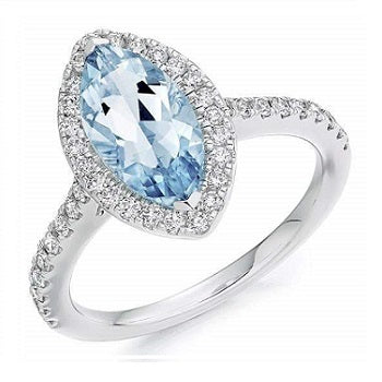 950 Platinum Aquamarine & Halo Diamond Ring 2.00 CTW - Pobjoy Diamonds