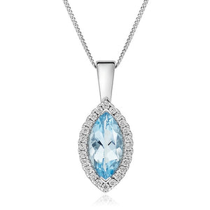 9K White Gold Aquamarine & Diamond Pendant - Pobjoy Diamonds