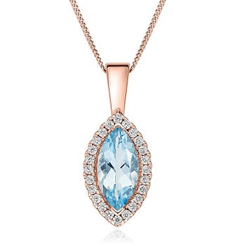 9K Rose Gold Aquamarine & Diamond Pendant - Pobjoy Diamonds