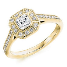 Load image into Gallery viewer, 18K Yellow Gold Asscher Cut Diamond Halo &amp; Shoulders Ring 1.10 CTW - Balmoral - Pobjoy Diamonds