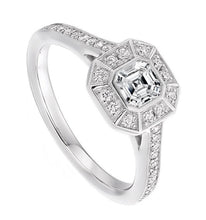 Load image into Gallery viewer, 18K White Gold Asscher Cut Diamond Halo &amp; Shoulders Ring 1.10 CTW - Balmoral - Pobjoy Diamonds