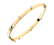 Load image into Gallery viewer, 9K Yellow Gold Hollow Hinged Bangle With CZ Studs - Pobjoy Diamonds