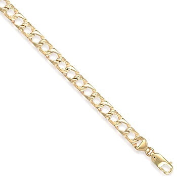 9K Yellow Gold Plain & Bark Casted Childs Curb Bracelet - Pobjoy Diamonds