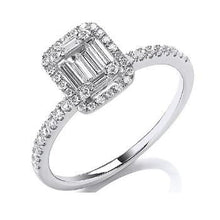 Load image into Gallery viewer, 18K White Gold 0.50 CTW Diamond Baguette &amp; Halo Ring G-H/Si - Pobjoy Diamonds