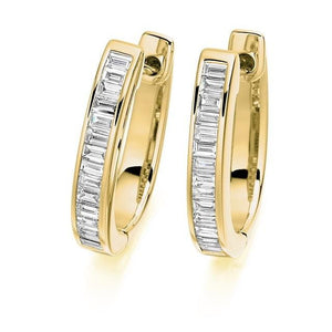 Baguette Cut Diamond Ladies Hoop Earrings 18K Gold - Pobjoy Diamonds