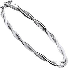 Load image into Gallery viewer, Ribbed &amp; Smooth Twisted Tube 9K White Gold Hinged Bangle  - Pobjoy Diamonds