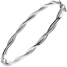 Load image into Gallery viewer, Ribbed &amp; Smooth Twisted Tube 9K White Gold Hinged Bangle 