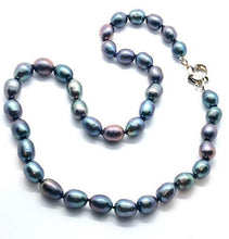Load image into Gallery viewer, Blue, Grey &amp; Lilac Oval Baroque Pearl Necklace - Pobjoy Diamonds