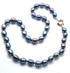 Blue, Grey & Lilac Oval Baroque Pearl Necklace - Pobjoy Diamonds