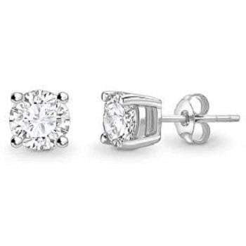 White Gold Round Brilliant Cut Diamond Claw Earring Settings - Pobjoy Diamonds