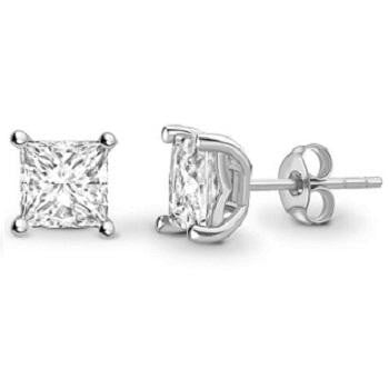 18K White Gold 1.00 Carat Lab Grown Princess Cut Diamond Stud Earrings - F/VS2 - Pobjoy Diamonds