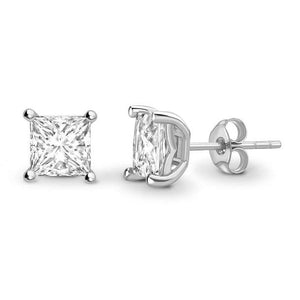 Bespoke 18K White Gold Princess Cut Diamond Stud Earrings 0.60 To 1.00 CTW- F/VS1 - Pobjoy Diamonds
