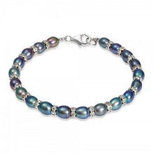 Load image into Gallery viewer, Black/Blue &amp; Sterling Silver Oval Pearl Bracelet - Pobjoy Diamonds