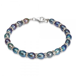 Black/Blue & Sterling Silver Oval Pearl Bracelet - Pobjoy Diamonds