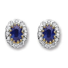 Load image into Gallery viewer, 9K Yellow Gold Blue Sapphire &amp; Diamond Stud Earrings 1.10 CTW - Pobjoy Diamonds