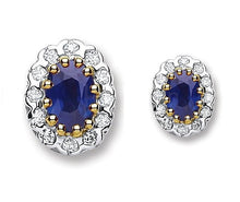 Load image into Gallery viewer, 9K Yellow Gold Blue Sapphire &amp; Diamond Stud Earrings 1.10 CTW - Pobjoy Diamonds