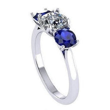 Load image into Gallery viewer, Platinum 4.00 Carat Lab Grown Diamond &amp; Sapphire Trilogy Ring - E/VVS1 