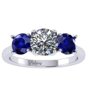 4.00 Carat Lab Grown Diamond & Sapphire Trilogy Ring