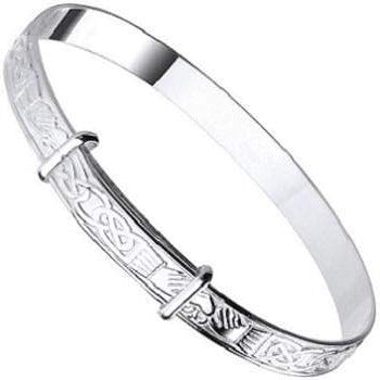 Child's Silver Celtic Embossed Adjustable Bangle - Pobjoy Diamonds