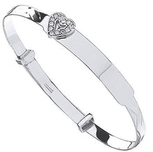 Load image into Gallery viewer, 9K White Gold Expandable Baby Bangle With Heart - Pobjoy Diamonds