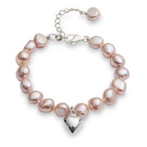 Pink Freshwater Cultured Pearl Bracelet With Silver Heart - Pobjoy Diamonds