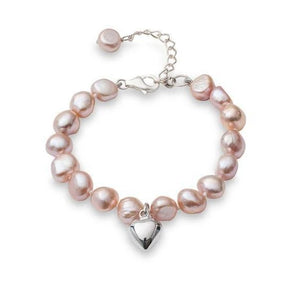 Pink Freshwater Cultured Pearl Bracelet With Silver Heart - Pobjoy Diamonds