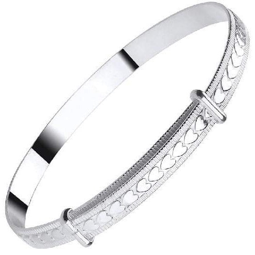 Baby Silver Expandable Heart Pattern Bangle - Pobjoy Diamonds