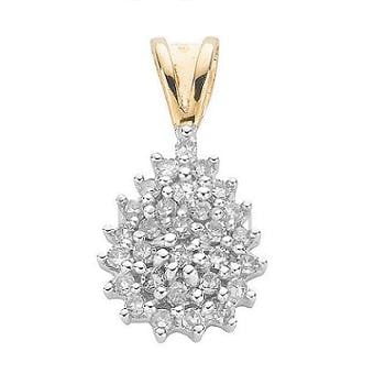 9K Yellow Gold Cluster Diamond Pendant - Pobjoy Diamonds