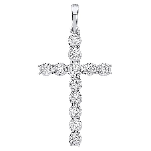 9K White Gold Diamond Cross Pendant 0.27 CTW - Pobjoy Diamonds