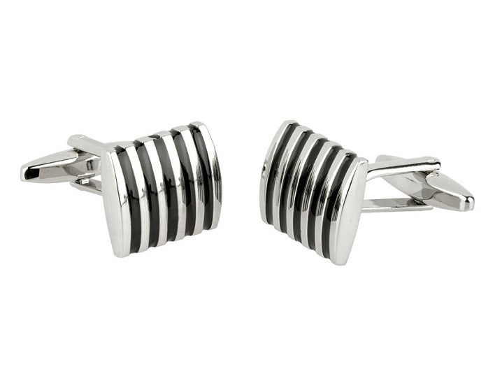 Black Enamel & Rhodium Plated Mens Cufflinks - Pobjoy Diamonds