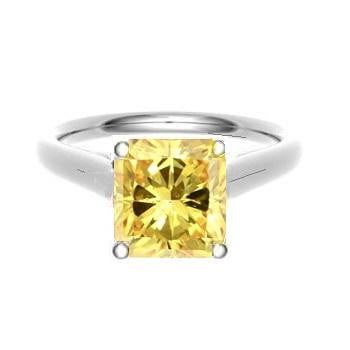 18K Gold Cushion Cut Fancy Intense Yellow Radiant Cut Lab Grown Diamond Ring 1.25 Carat - Pobjoy Diamonds