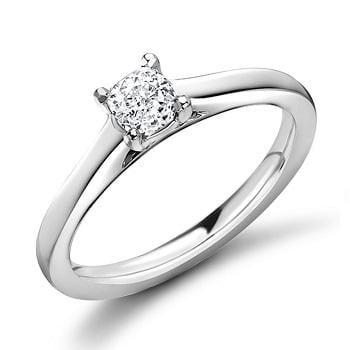 18K White Gold 0.40 Carat Cushion Solitaire Diamond Engagement Ring F/VS2 - Valencia - Pobjoy Diamonds