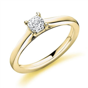 18K Yellow Gold 0.40 Carat Cushion Solitaire Diamond Engagement Ring F/VS2 - Valencia - Pobjoy Diamonds