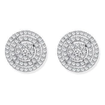 18K White Gold & 0.70 Carat Triple Circle Diamond Studs  - Pobjoy Diamonds