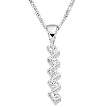 9K White Gold 0.50 CTW Diamond Five Stone Pendant Necklace - Pobjoy Diamonds